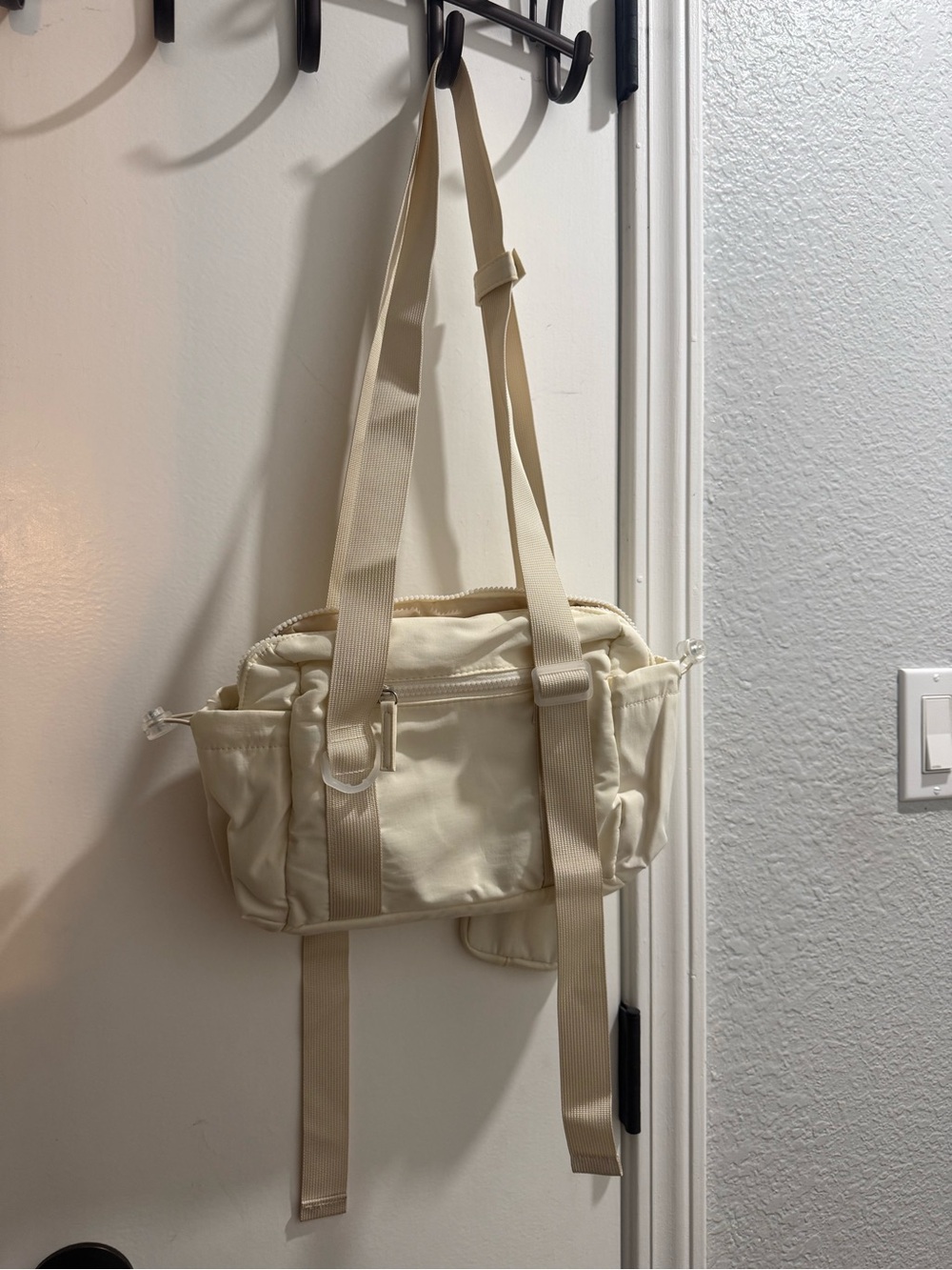 Cream Canvas Crossbody Tote Bag